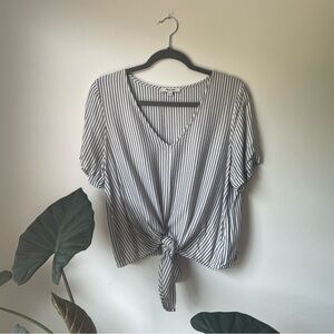 Madewell white & blue stripe tie-front top, size medium
